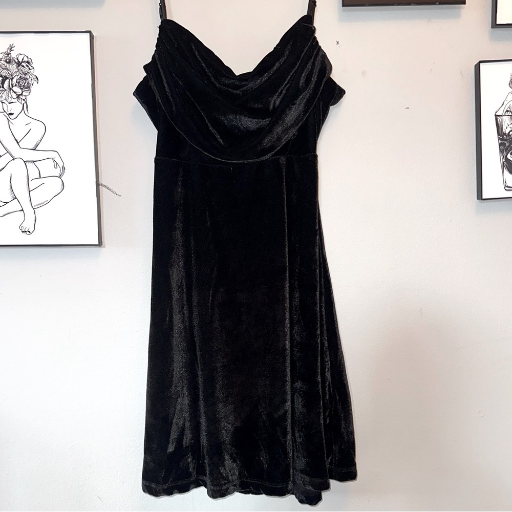 NWT - Urban Outfitters Black Velvet Mini Dress with Open Back and Cowl Neck